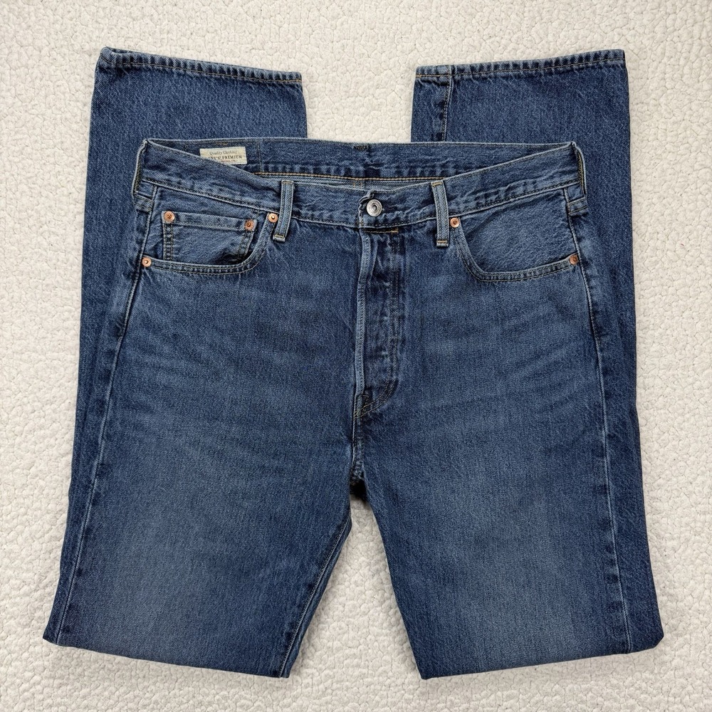 Levi's Premium 501 Jeans Men's 34x34 Blue Button Fly Streetwear Grunge Casual
